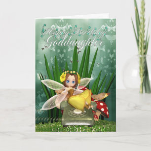 Goddochter Birthday-kaart met maonies Herfst fairy Kaart