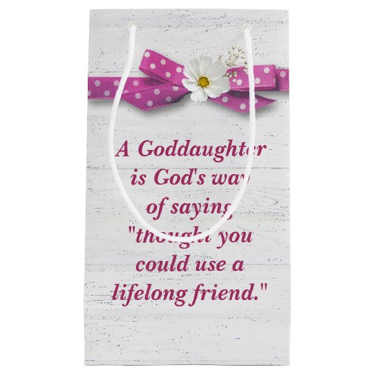 Goddochter Birthday met Polka Dot Ribbon Klein Cadeauzakje (Voorkant)