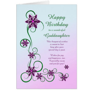 Goddochter Birthday met Scrolls en Flowers