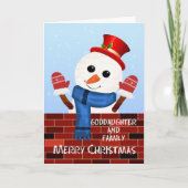 Goddochter en haar familie Kerstmis Sneeuwman Feestdagen Kaart (Voorkant)