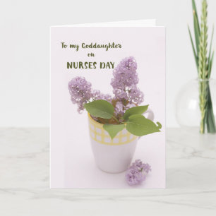 Goddochter Neurses Day met Lilacs in Coffee Cup Kaart