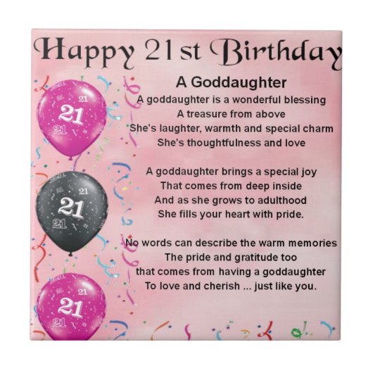 Goddochter Poem - 21e Birthday Design Tegeltje (Voorkant)