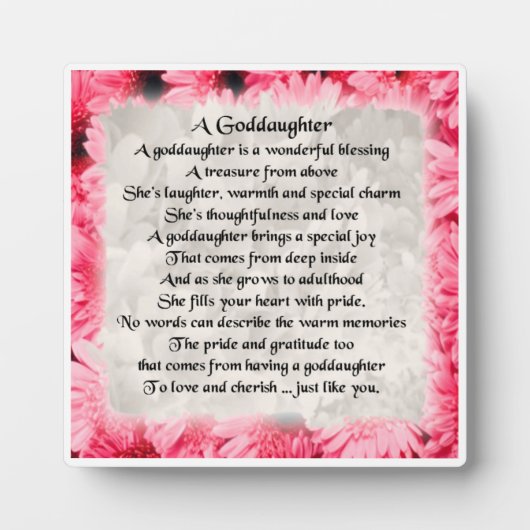 Goddochter Poem Plaque - Roze Floral design Fotoplaat (Voorkant)