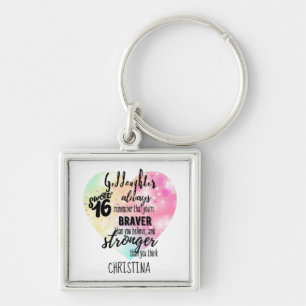 Goddochter Sweet16 Cadeau Quotes Moediger Sterker Sleutelhanger