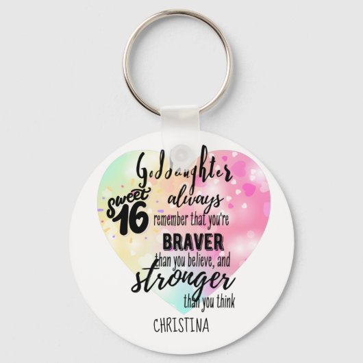 Goddochter Sweet16 Cadeau Quotes Mooier Sterker Sleutelhanger (Voorkant)