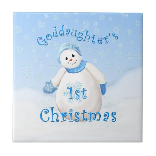Goddochters eerste kerstfeest Snowman Tile Tegeltje (Voorkant)