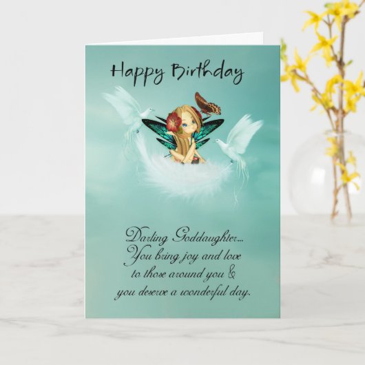 Godfather Fairy Verjaardag Kaart met Duiven (Gele Bloem)