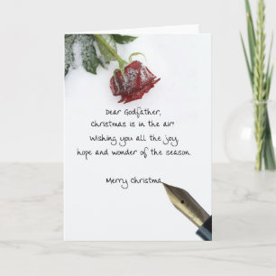 Godfather kerstbrief over sneeuwwitpapier op roos feestdagen kaart