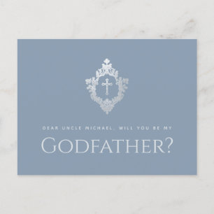 Godfather Voorstel Stofblauw Elegant Crest Cross Feestdagenkaart