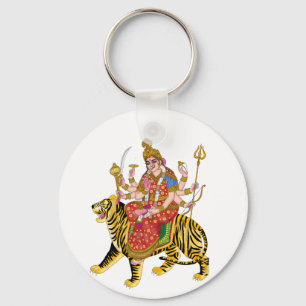 Godin Durga Ronde Sleutelhanger   Hindu Maa Durga
