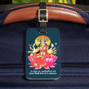 Godin Gayatri Devi op Lotus Hindu Godheid Bagagelabel