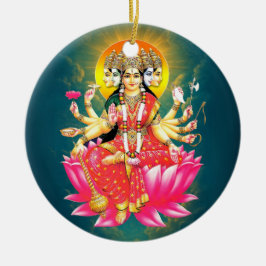 Godin Gayatri Devi op Lotus Hindu Godheid Keramisch Ornament