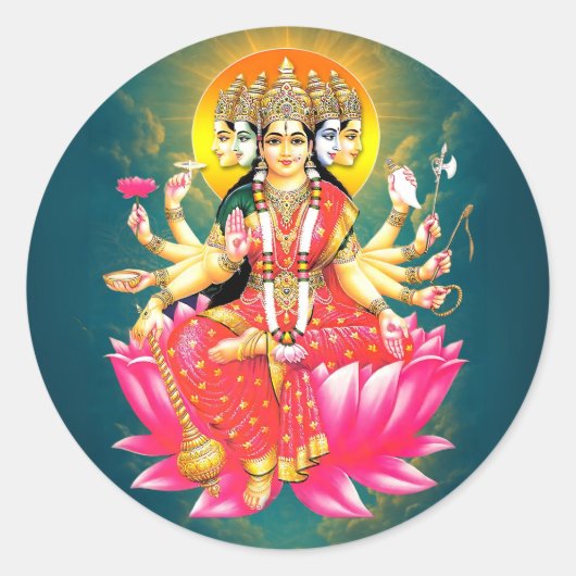 Godin Gayatri Devi op Lotus Hindu Godheid Ronde Sticker (Voorkant)