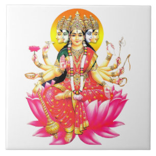 Godin Gayatri Devi op Lotus Hindu Godheid Tegeltje