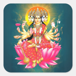 Godin Gayatri Devi op Lotus Hindu Godheid Vierkante Sticker