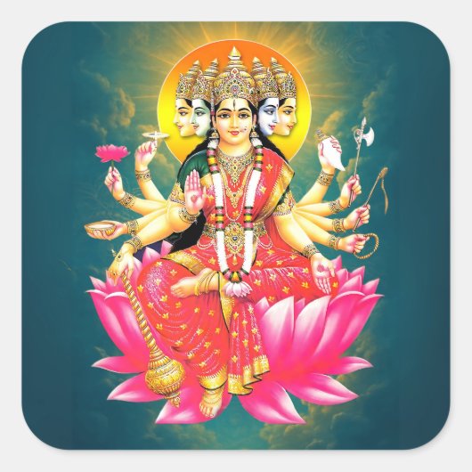 Godin Gayatri Devi op Lotus Hindu Godheid Vierkante Sticker (Voorkant)