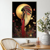 Godin Ma'at: Egyptische Goud, Zwarte Bloemen Maan Poster