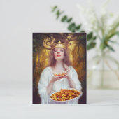 Godin met een bord vol poutine briefkaart (Staand voorkant)