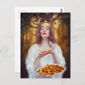 Godin met een bord vol poutine briefkaart (Voorkant / Achterkant)