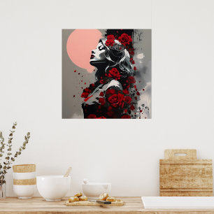 Godin met rode rozen poster
