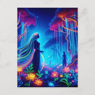 Godin Neon Bos van Licht Fantasie sprookjeskunst Briefkaart