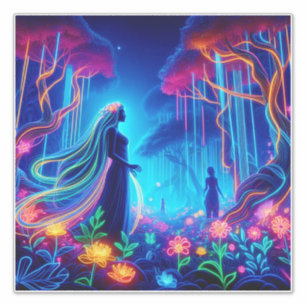 Godin Neon Bos van Licht Fantasie sprookjeskunst Sticker