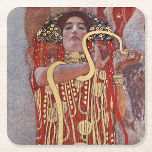 Godin of Health, Hygieia (Salus), Gustav Klimt Vierkante Kartonnen Onderzetter