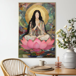 Godin Quan Yin Art Print: Abstracte Mozaïek Lotus Poster