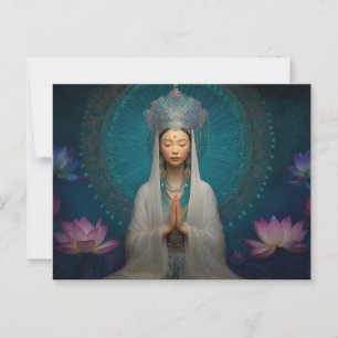 Godin Quan Yin digitaal glas-in-lood portret Briefkaart