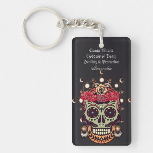 Godin Santa Muerte Bloemendag van de dode schedel Sleutelhanger