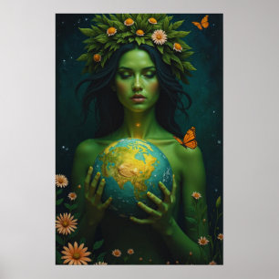 Godin van de Aarde - Natuur's Guardian Fantasy Art Poster