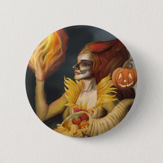 Godin van de herfst ronde button 5,7 cm (Voorkant)