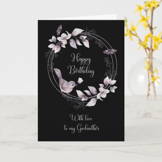 Godmoeder Birthday Bird en Butterflies Kaart (Gele Bloem)