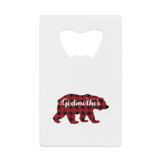Godmother Bear Buffalo Red Plaid Matching Family Kredietkaart Flessenopener