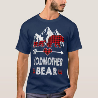 Godmother Bear Shirt, Red Buffalo Plaid Godmother T-shirt
