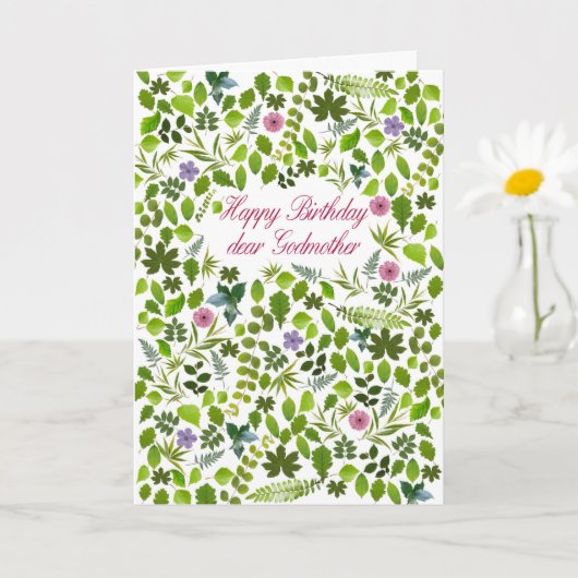 Godmother Birthday Scattered Leaves Kaart (Kleine Plant)