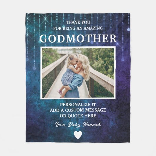 Godmother dank u Blue Sparkles Custom Fleece Deken (Voorkant)