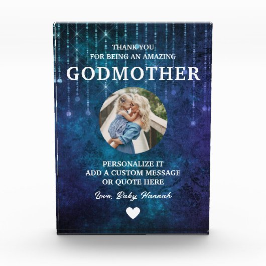 Godmother dank u Blue Sparkles Custom Fotoblokken (Voorkant)