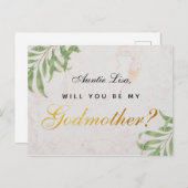 Godmother Proposal Foliage Marble Faux Gold Script Feestdagenkaart (Voorkant / Achterkant)