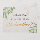 Godmother Proposal Foliage Marble Faux Gold Script Feestdagenkaart (Voorkant)