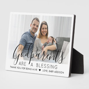 Godouders Dank je Baptisme of Christening Foto Fotoplaat