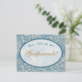 Godouders Voorstel Blue Floral Morris Pattern Briefkaart (Staand voorkant)