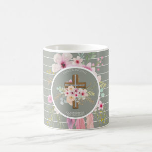Godparent - Personalized Floral Cross Sage Green Koffiemok