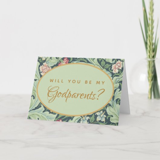 Godparent Proposal Botanical Green Leaves Kaart (Voorkant)