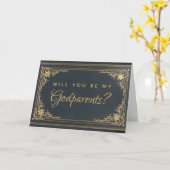 Godparent Proposal Elegant Blue Gold Kaart (Gele Bloem)