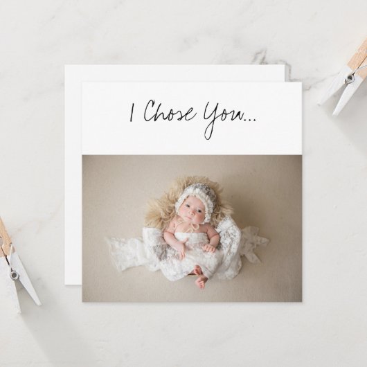 Godparent proposal I Choset You Newborn White Dres Kaart (Voorkant / Achterkant in situ)