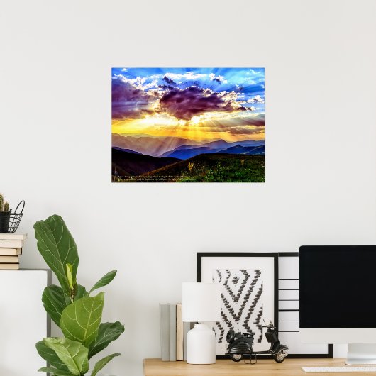 GodRay Sunbeams Mountains Scriptversie Verse Poster (Thuiskantoor)