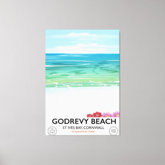 Godrevy Beach St Ives Bay Cornwall reisposter Canvas Afdruk (Voorkant)