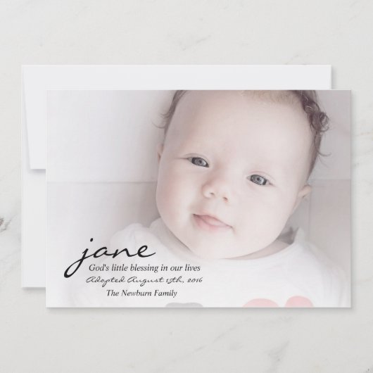 Gods 'Blessing Adoption Announcement Card' Aankondiging (Voorkant)