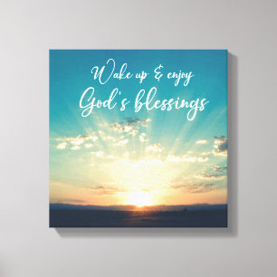 God's Blessings Quote met Early Sunrise Beams Canvas Afdruk